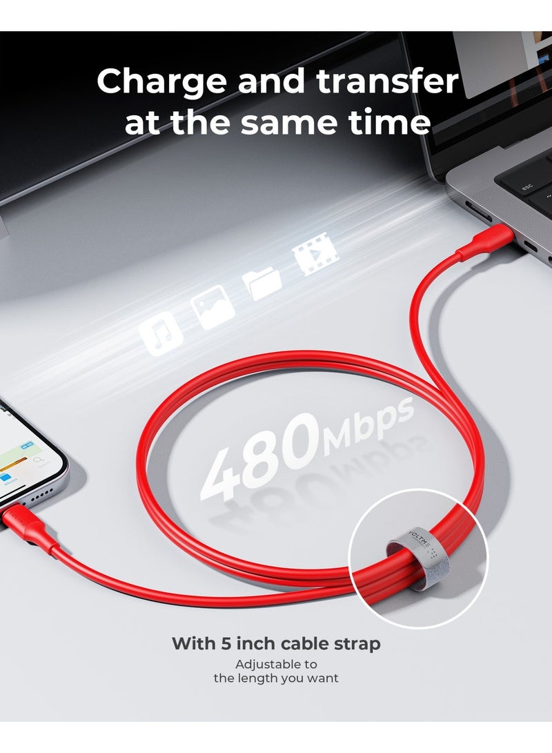 VOLTME iPhone Charging Cable Type-C to Lightning (1.2 meters), Fast Charging USB-C to Lightning Cable, 30W Power Delivery, High-Speed Data Transfer, Durable and Tangle-Free, Compatible with iPhone 14/14 Pro/14 Plus/14 Pro Max, iPhone 13/13 Pro/13 Pro Max/13 Mini, iPhone 12/12 Pro/11/XS/XR/8/8 Plus, iPad Pro, iPad Air, AirPods – Red - Image 5